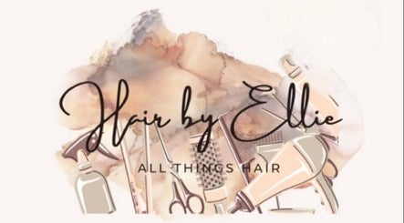 Logo of Hair By Ellie, Sunderland, England, GB, featuring hair tools and artistic backdrop.