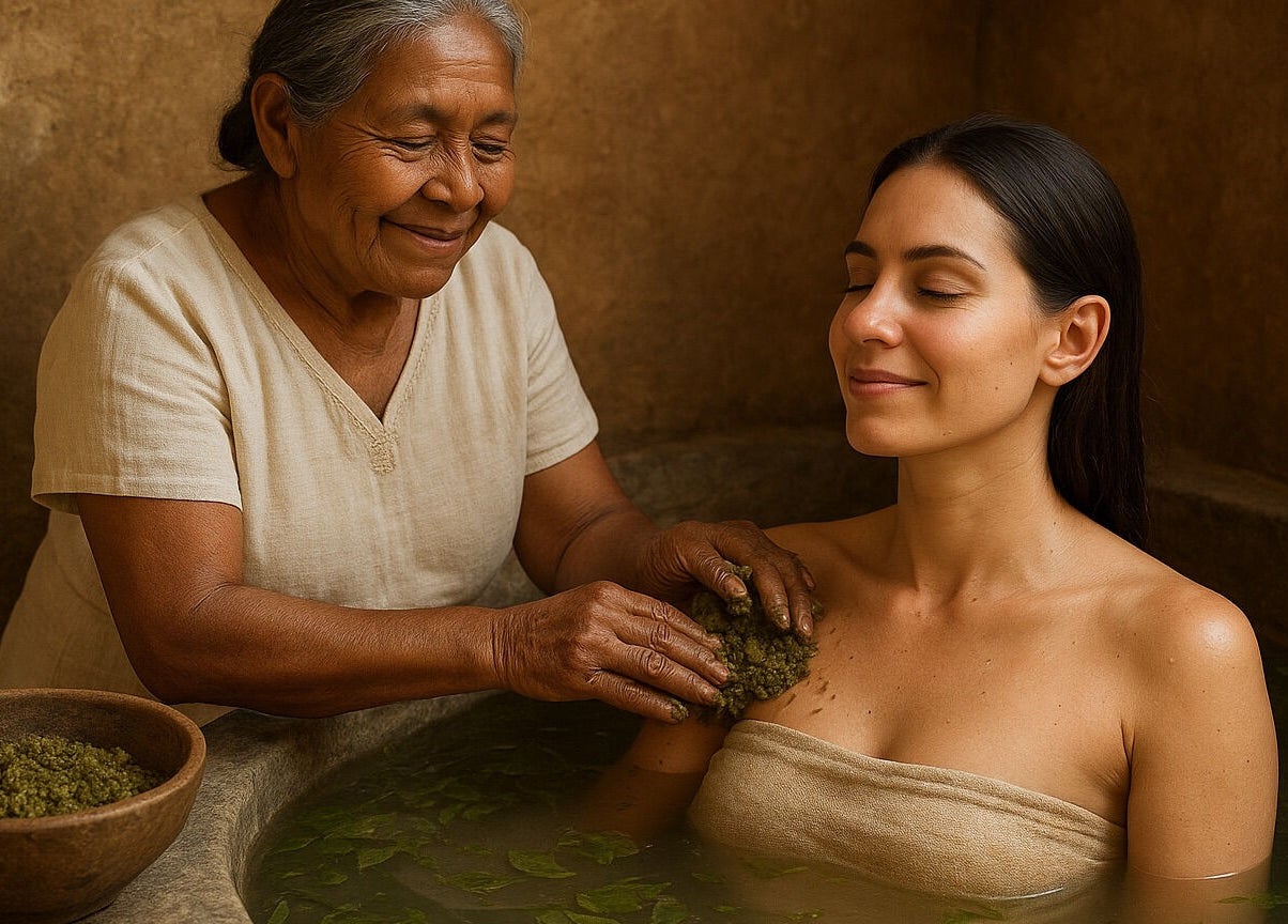 Una mujer recibendo un tratamiento spa tradicional en Spa Casa De Paz, Tulum, Quintana Roo, MX.