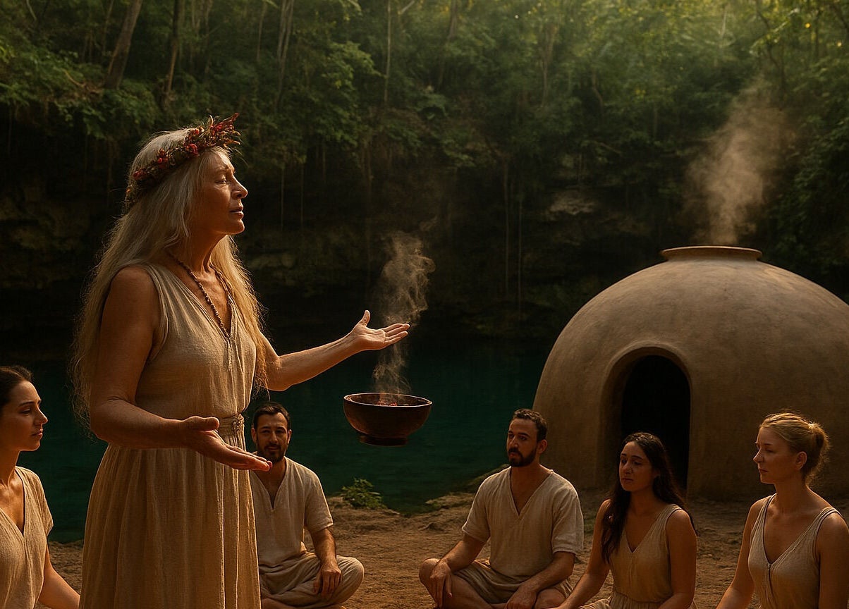 Ceremonia espiritual en Spa Casa De Paz, Tulum, Quintana Roo, MX, en entorno natural