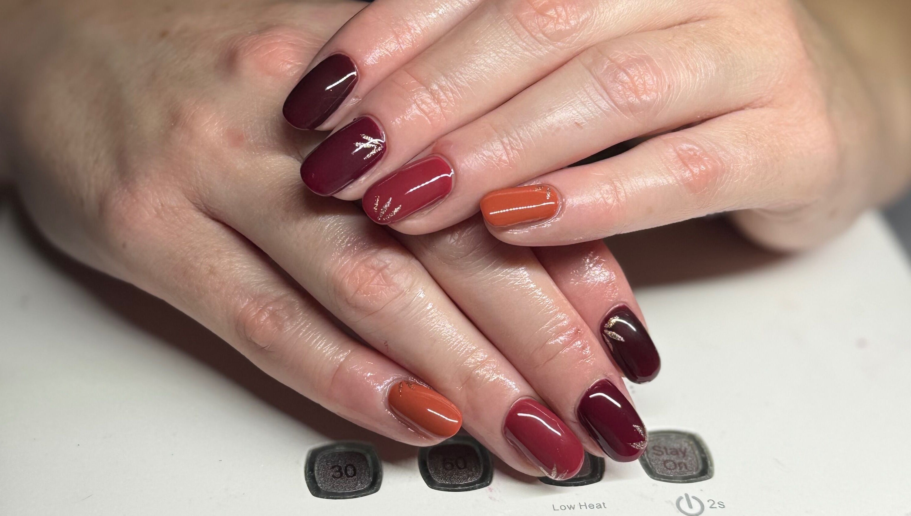 Elegant autumn nail colors at Polished by Bec - Private Nail Salon, Grimsby, Ontario, CA.