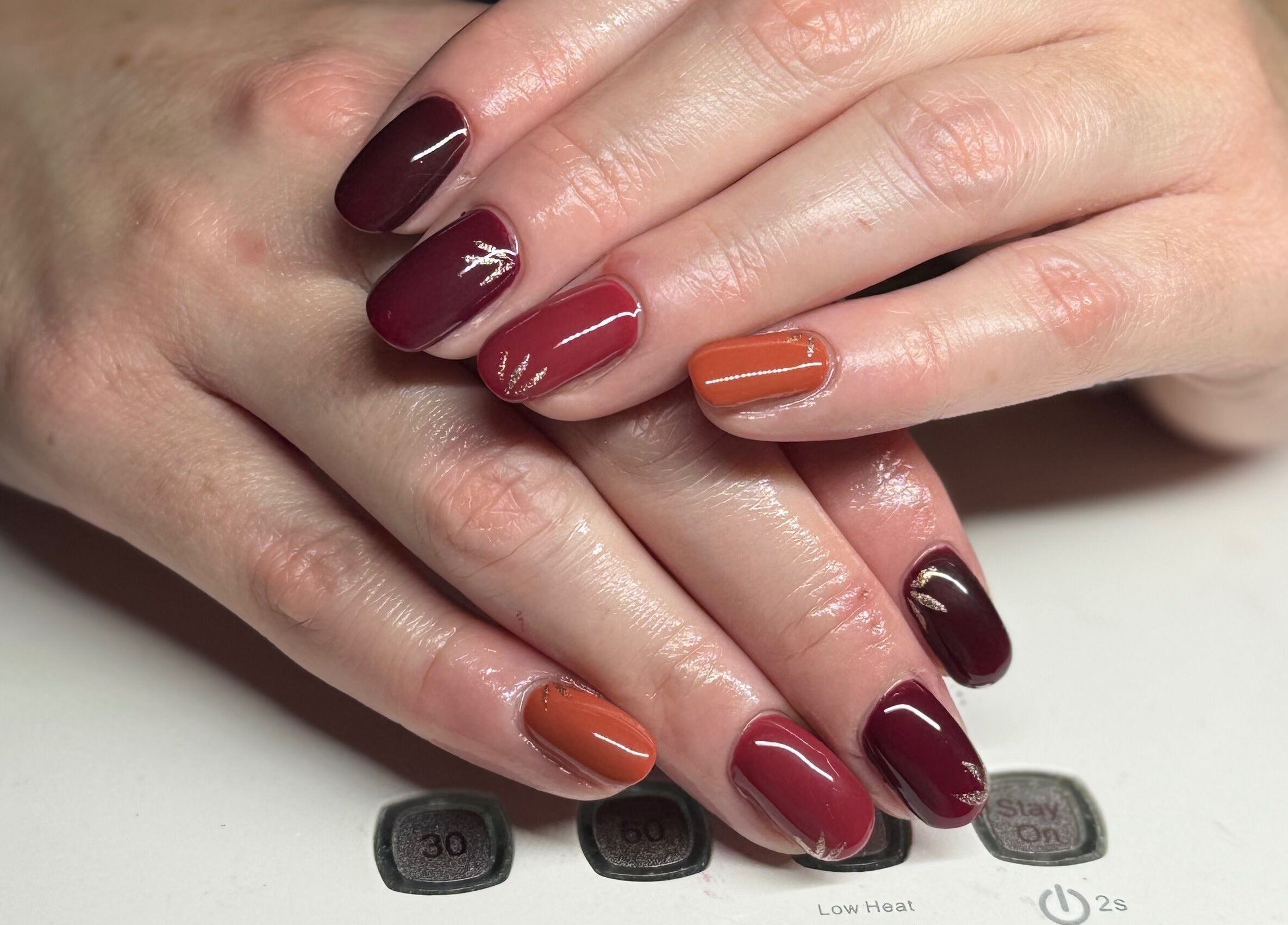Elegant autumn nail colors at Polished by Bec - Private Nail Salon, Grimsby, Ontario, CA.