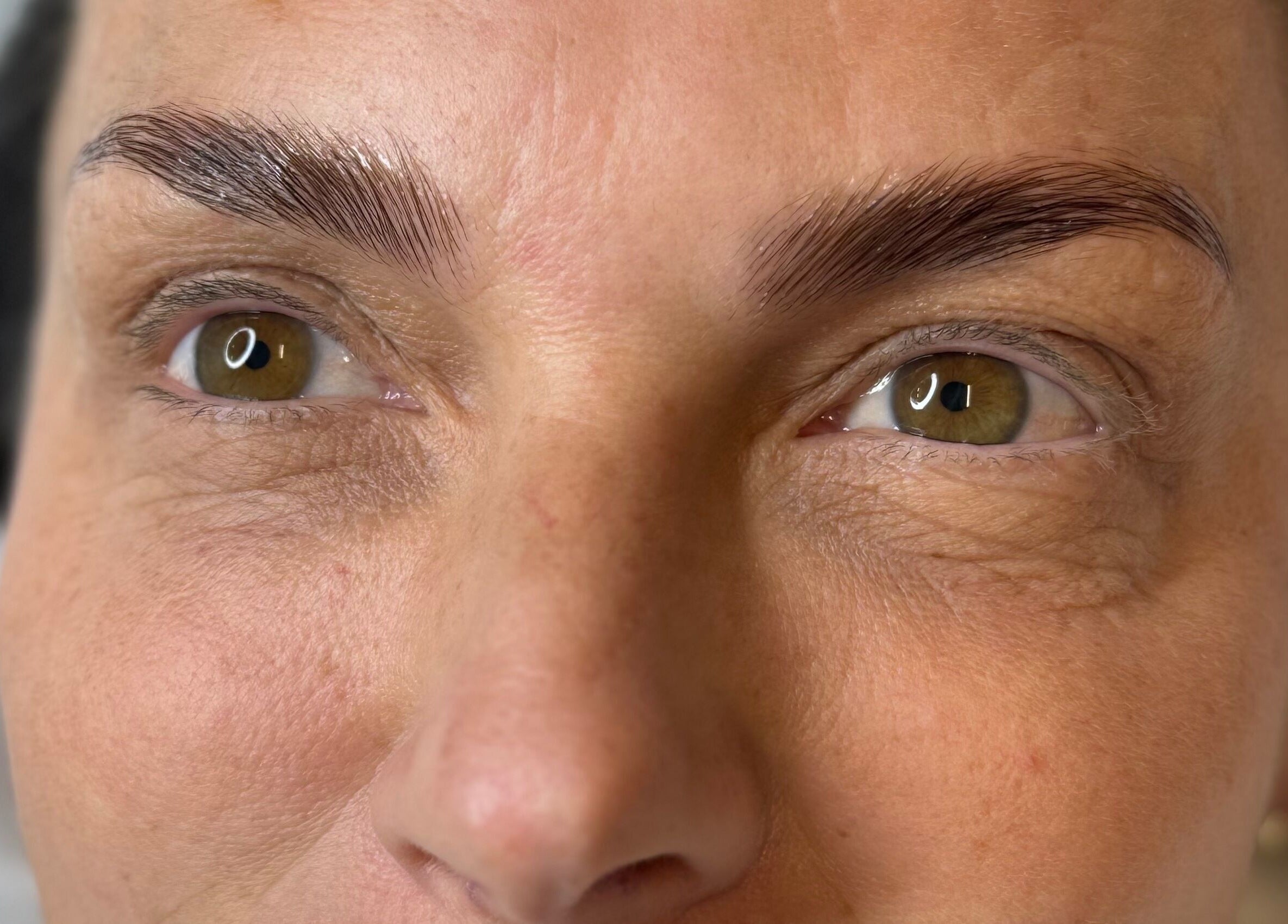 Close-up of freshly groomed eyebrows at Polished by Bec - Private Nail Salon in Grimsby, Ontario, CA.