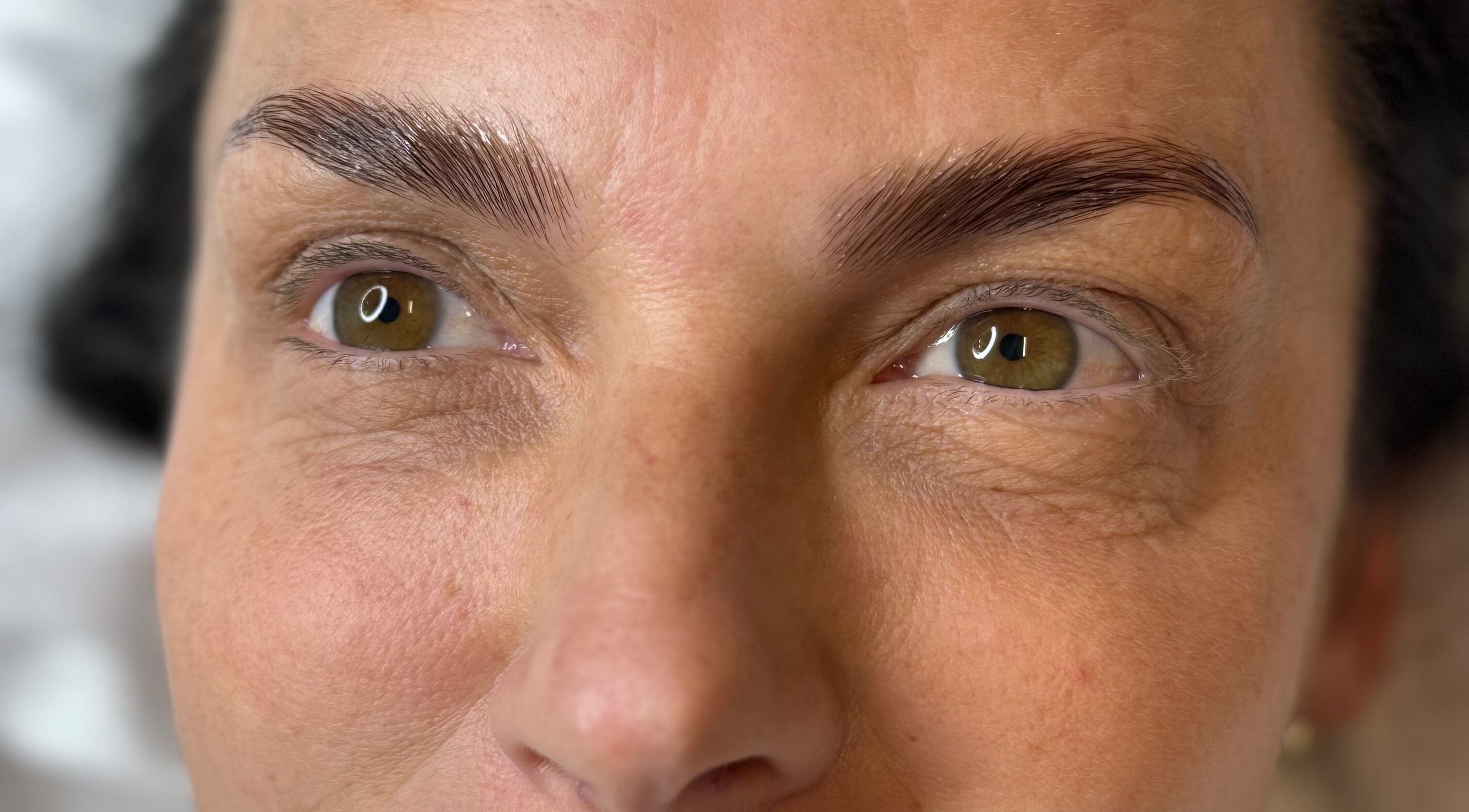 Close-up of freshly groomed eyebrows at Polished by Bec - Private Nail Salon in Grimsby, Ontario, CA.
