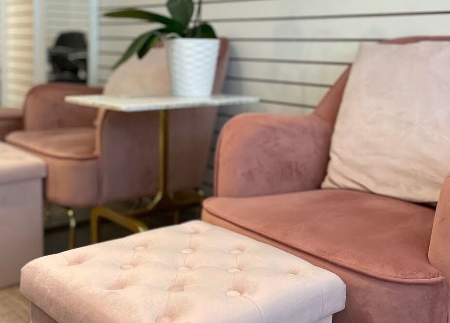 Elegant pink lounge at View Beauty Salon and Spa, Vancouver, British Columbia, CA.