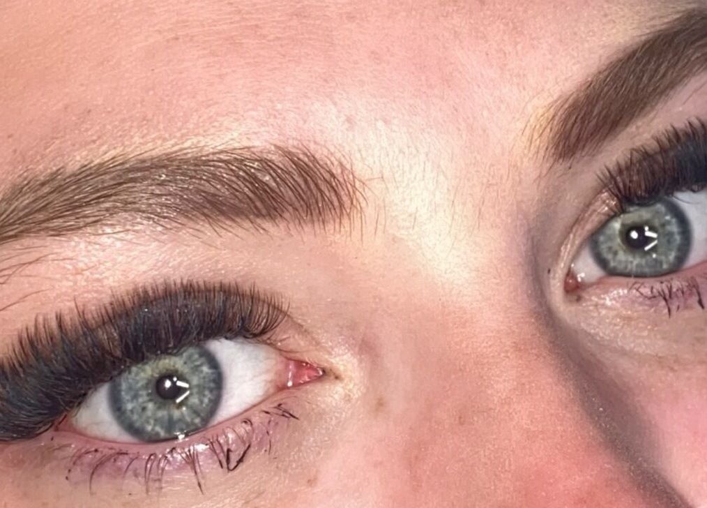 Close-up of expert eyelash extensions at NAHLA Studio in Slough, England, GB showcasing stunning lash detail.