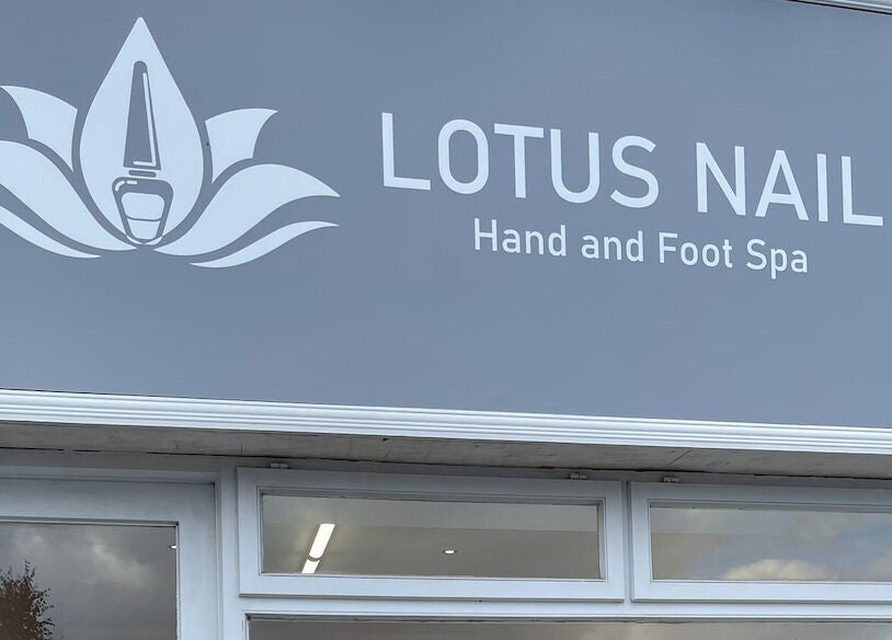 Entrance sign of Lotus Nail Leopardstown, Dublin, County Dublin, IE, showcasing hand and foot spa services.