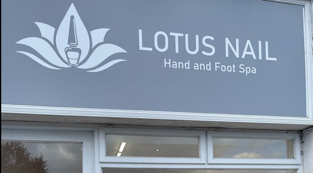 Entrance sign of Lotus Nail Leopardstown, Dublin, County Dublin, IE, showcasing hand and foot spa services.
