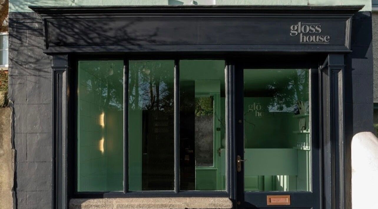 Gloss House entrance with modern black facade in Blackrock, County Dublin, IE.