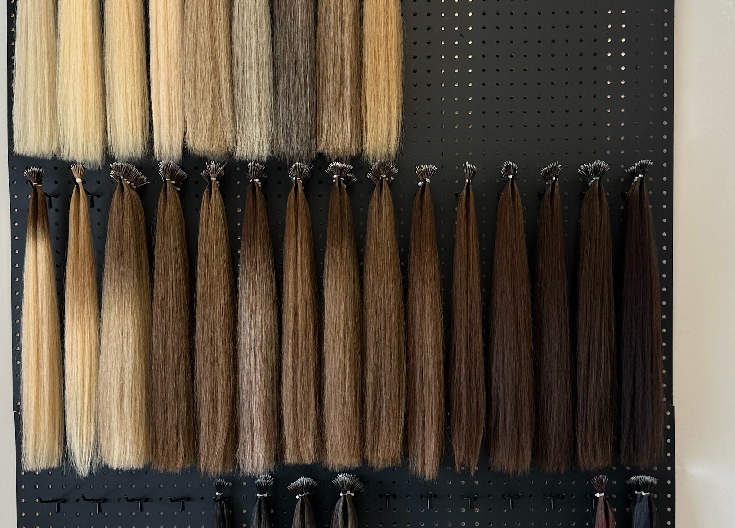 Diverse hair extensions on display at The Extension Haven, St. Thomas, Ontario, CA.