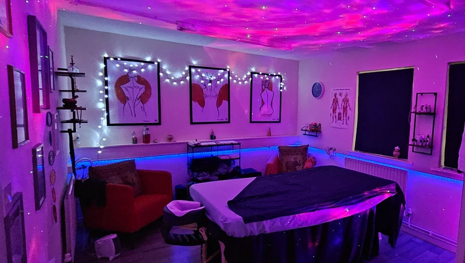 Serene massage room at Pure Turtle Wellbeing at The Pod, Burton Latimer, England, GB, with soothing lighting.