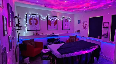 Serene massage room at Pure Turtle Wellbeing at The Pod, Burton Latimer, England, GB, with soothing lighting.