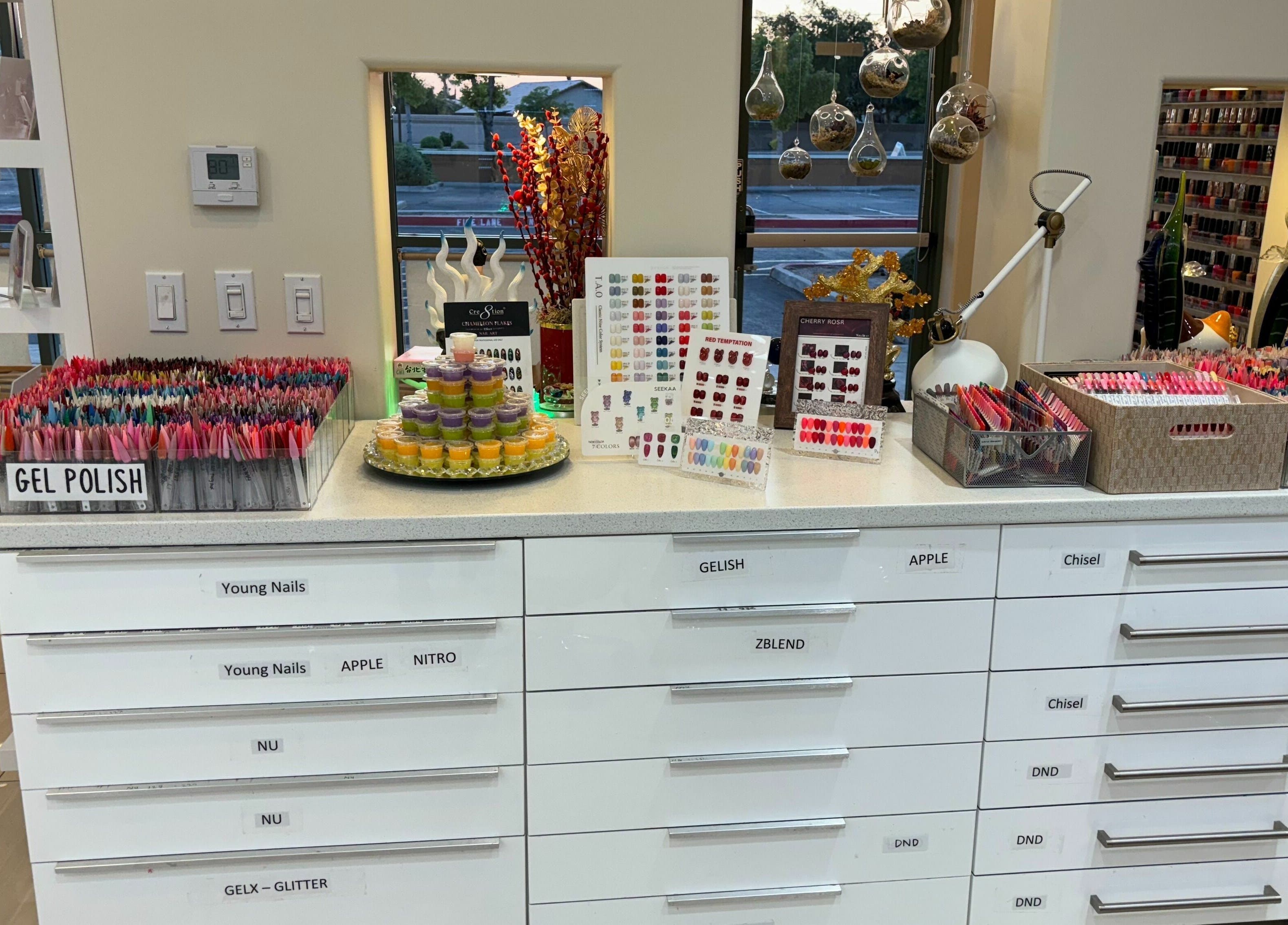 Vibrant gel polish collection at Elite Salon and Day Spa, Gilbert, Arizona, US.