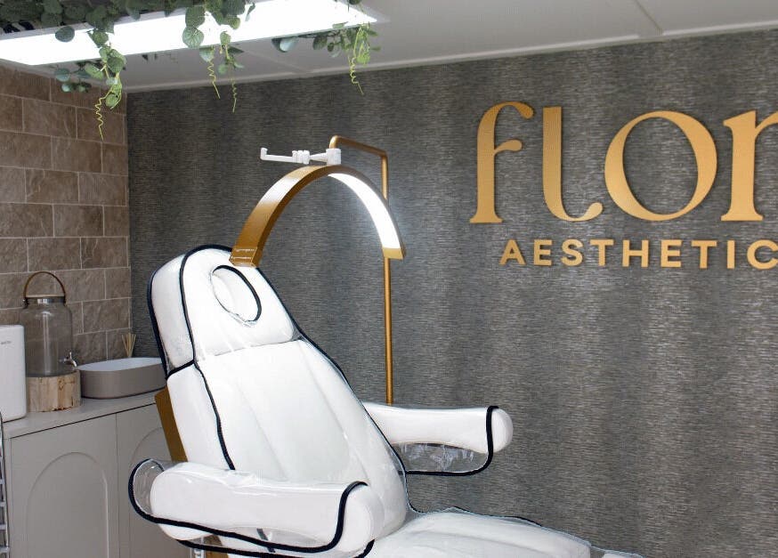 Elegant treatment room at Flori Aesthetics Whittlesey, featuring a chic chair and modern decor in Whittlesey, England, GB.