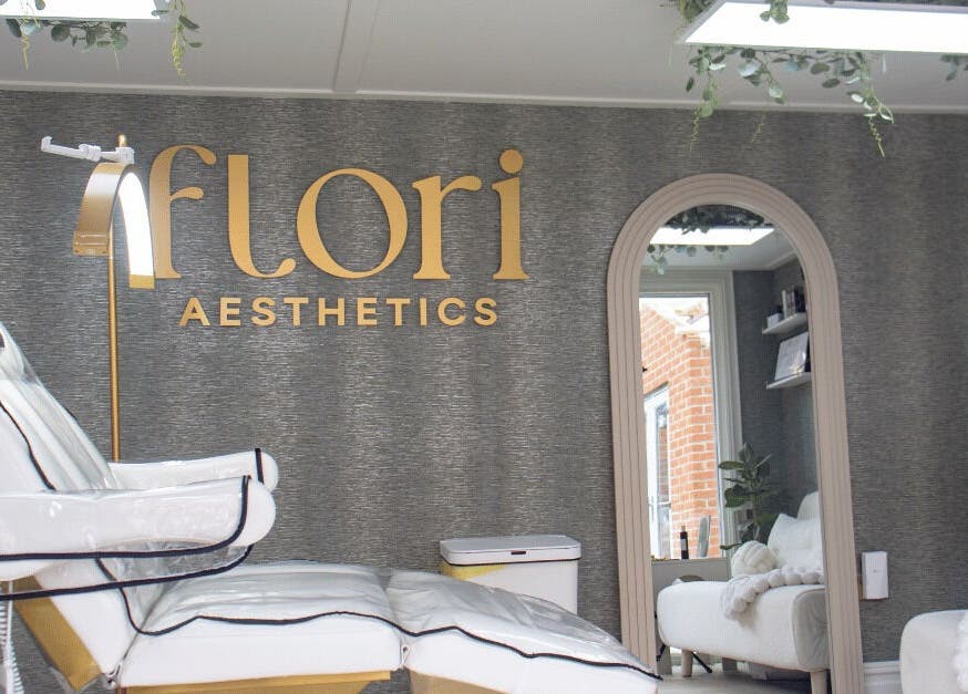 Elegant treatment room at Flori Aesthetics Whittlesey, Whittlesey, England, GB showcasing a stylish setup.