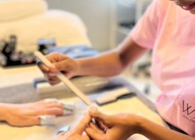 Professional manicure at Wink Beauty Salon & Spa in Sandton, Gauteng, ZA. Relaxing nail care session.