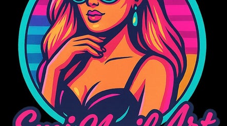 Colorful pop art design representing Emi Nail Art in Gibraltar, GI. Stylish woman with sunglasses and elegant flair.