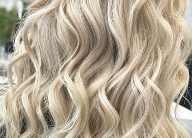 Blonde wavy hairstyle at Vivid Hair Studio, Antigonish, Nova Scotia, CA.