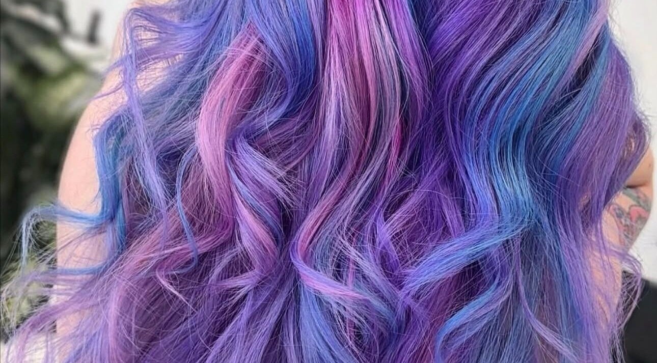 Vibrant purple and blue hair at Vivid Hair Studio, Antigonish, Nova Scotia, CA.