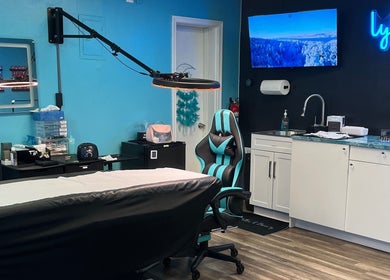 Elegant treatment room at Lyla Brows & Beauty in Deerfield Beach, Florida, US, showcasing modern decor and equipment.