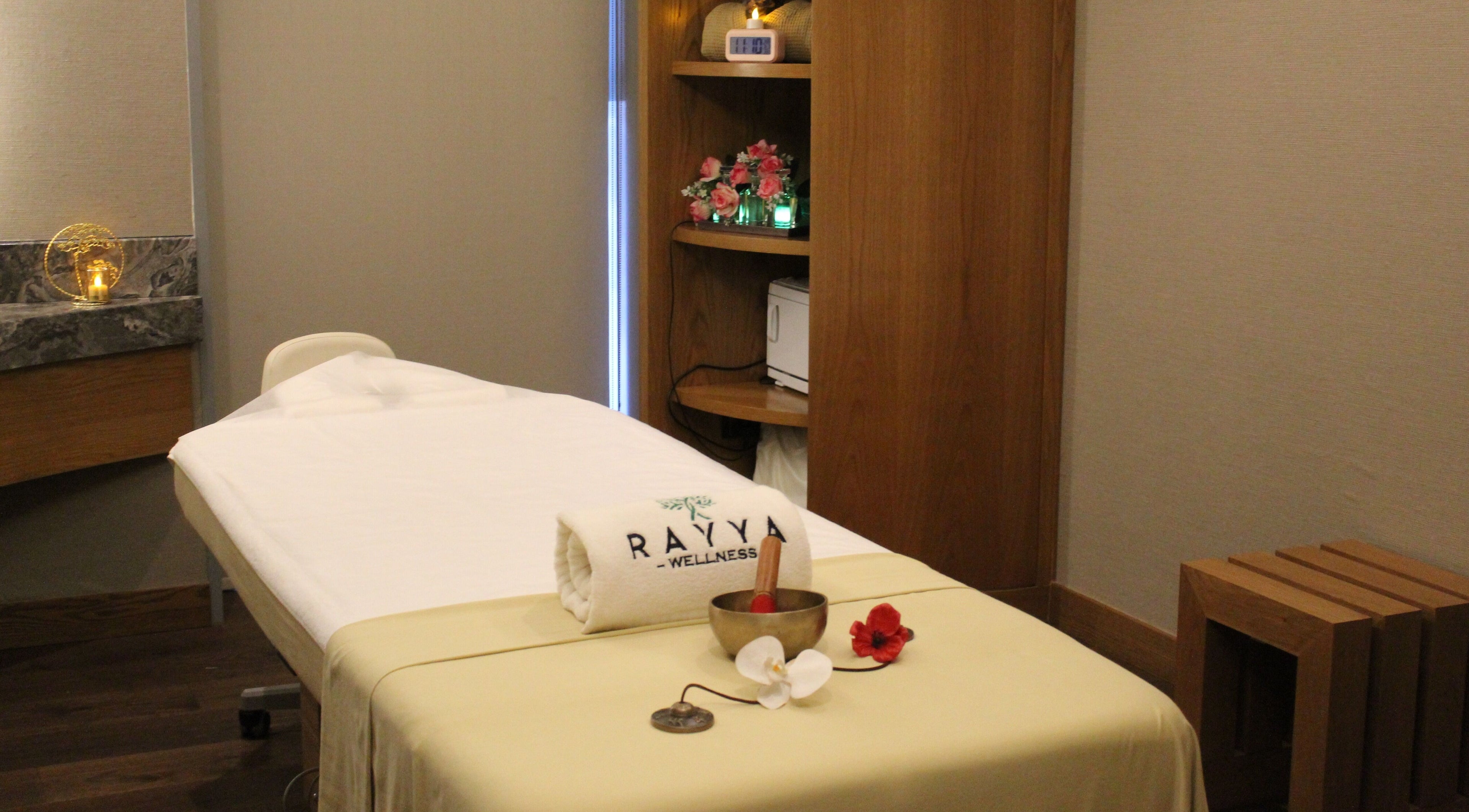 Serene spa room at Rayya Wellness, the First Collection | Business Bay, Dubai, Dubai, AE with massage table.