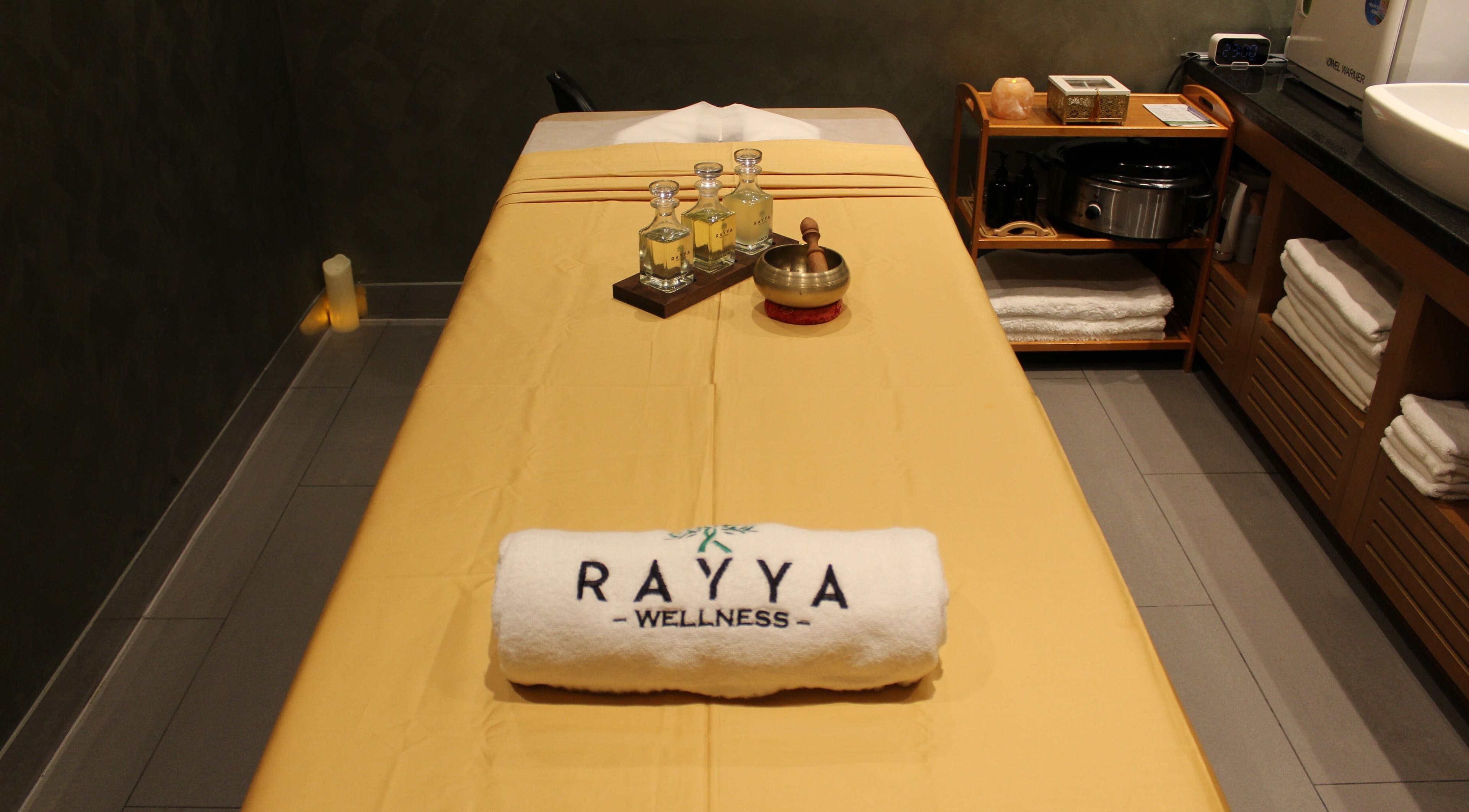 Tranquil massage room at Rayya Wellness | TRYP, Al Saef, Dubai, AE with inviting treatment table setup.