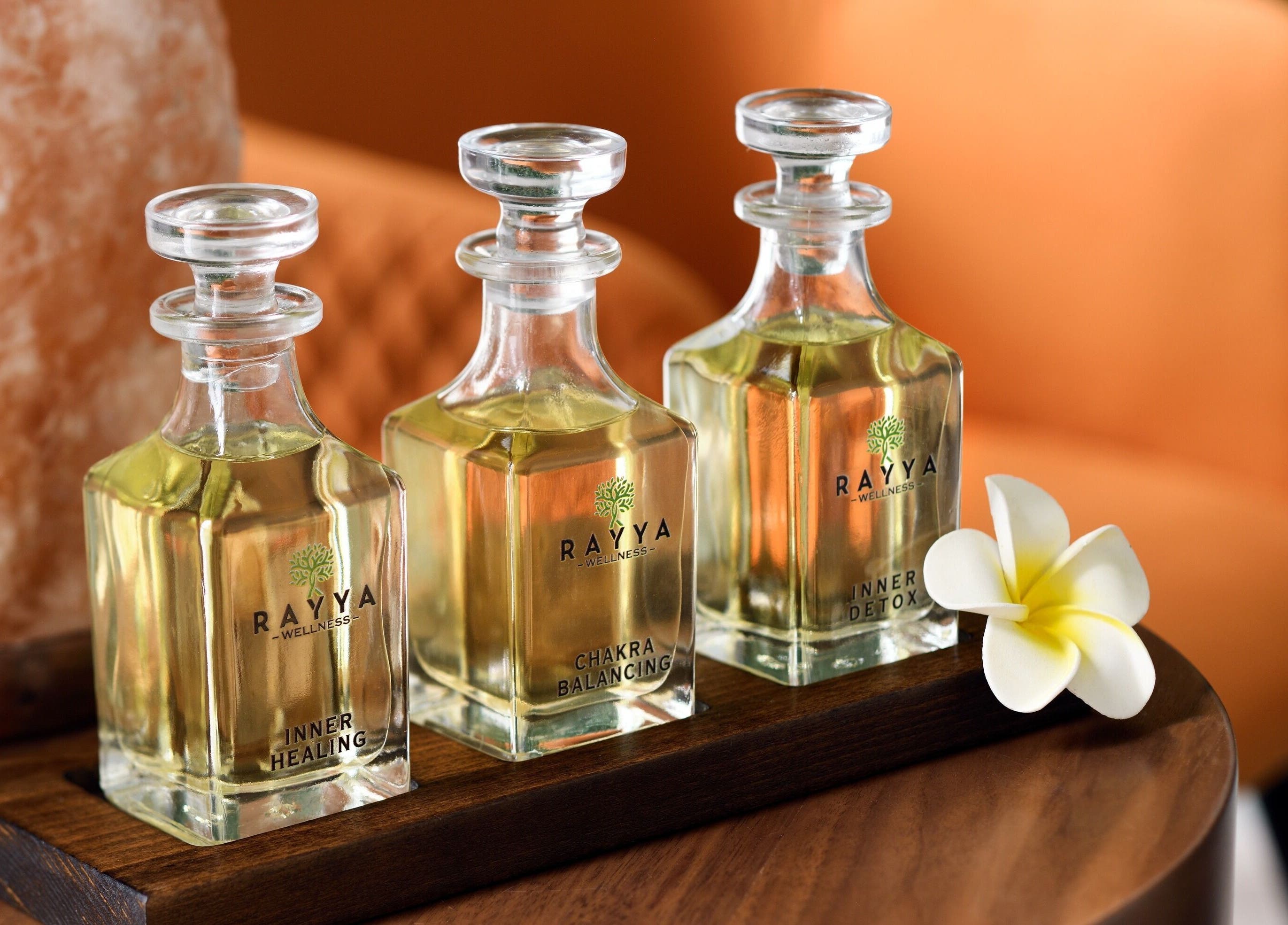 Essential oil bottles at Rayya Wellness TFC Waterfront in Dubai, Dubai, AE, enhancing relaxation and well-being.