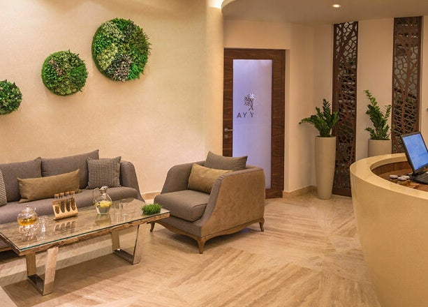 Cozy lounge area at Rayya Wellness, The Retreat Palm Dubai Spa, Dubai, Dubai, AE with elegant decor and seating.