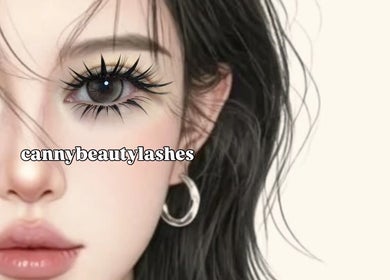 Close-up of artistic eyelash design at Canny Beauty Lashes, San Dimas, California, US.