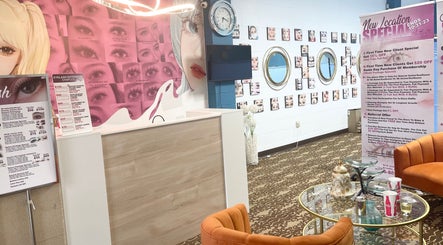 Reception area of Canny Beauty Lashes (Arcadia) in Arcadia, California, US with vibrant decor and promotions.