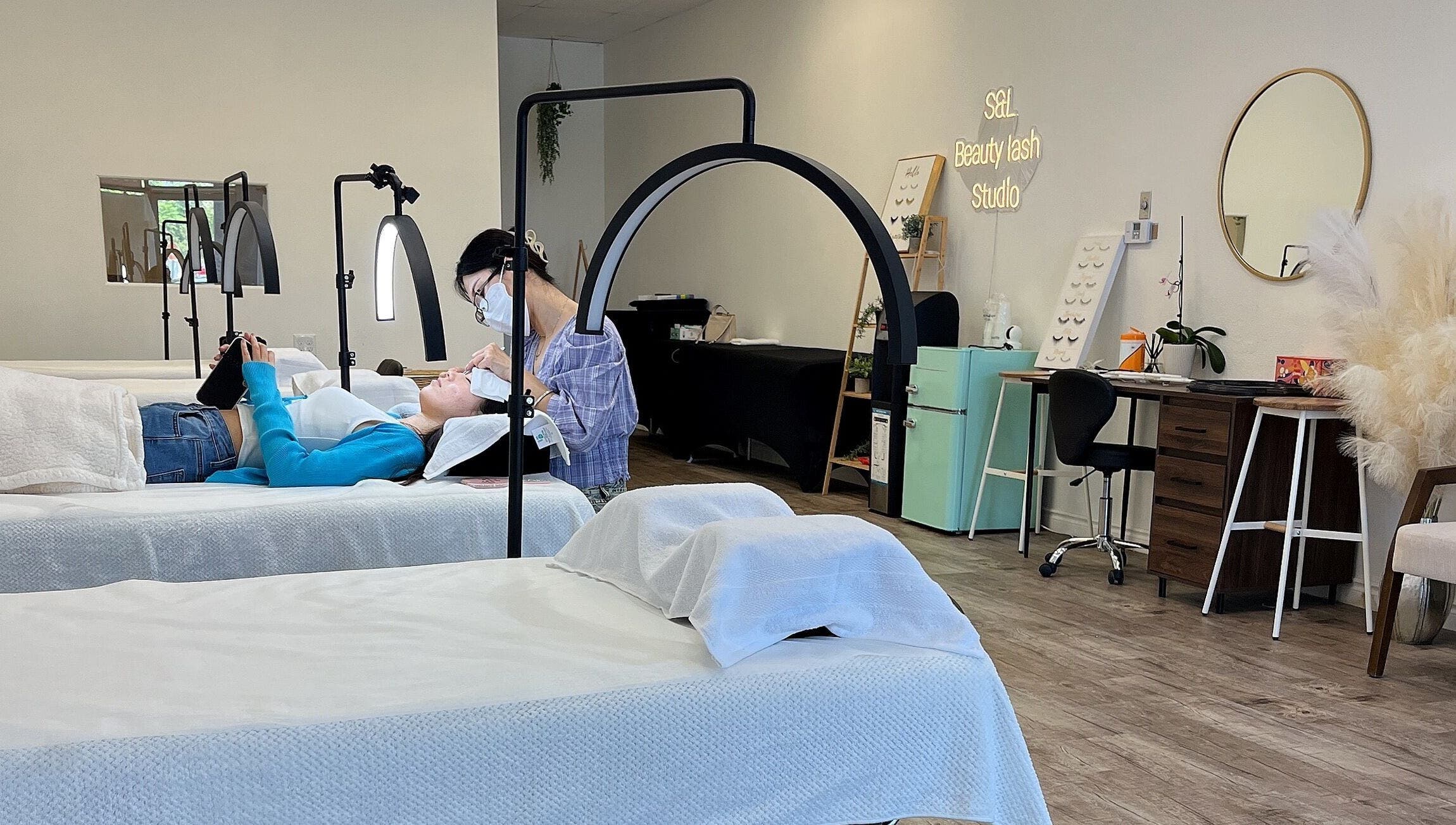 Client receiving eyelash treatment at Canny Beauty Lashes (San Dimas), San Dimas, California, US.