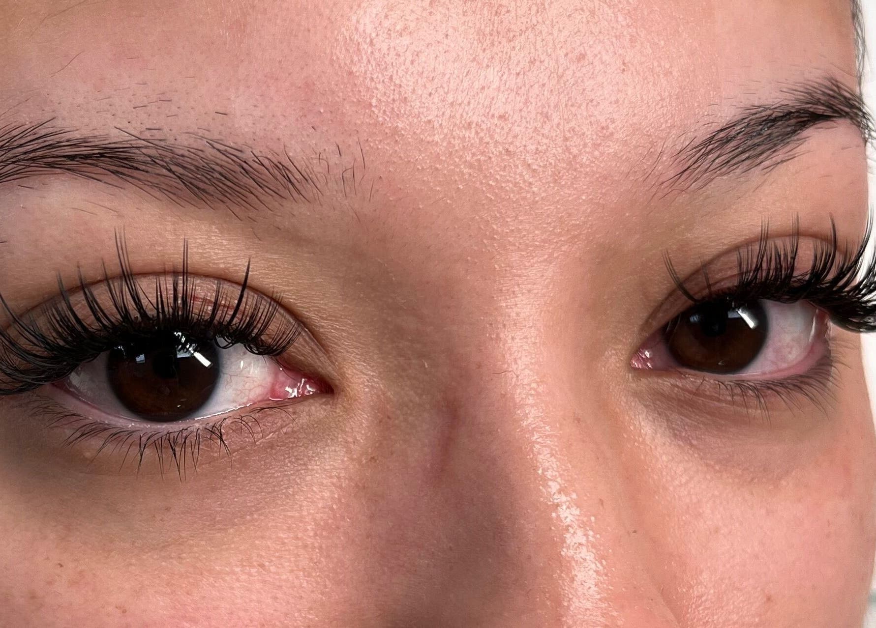 Close-up of eyelash extensions at Canny Beauty Lashes (San Dimas), San Dimas, California, US.