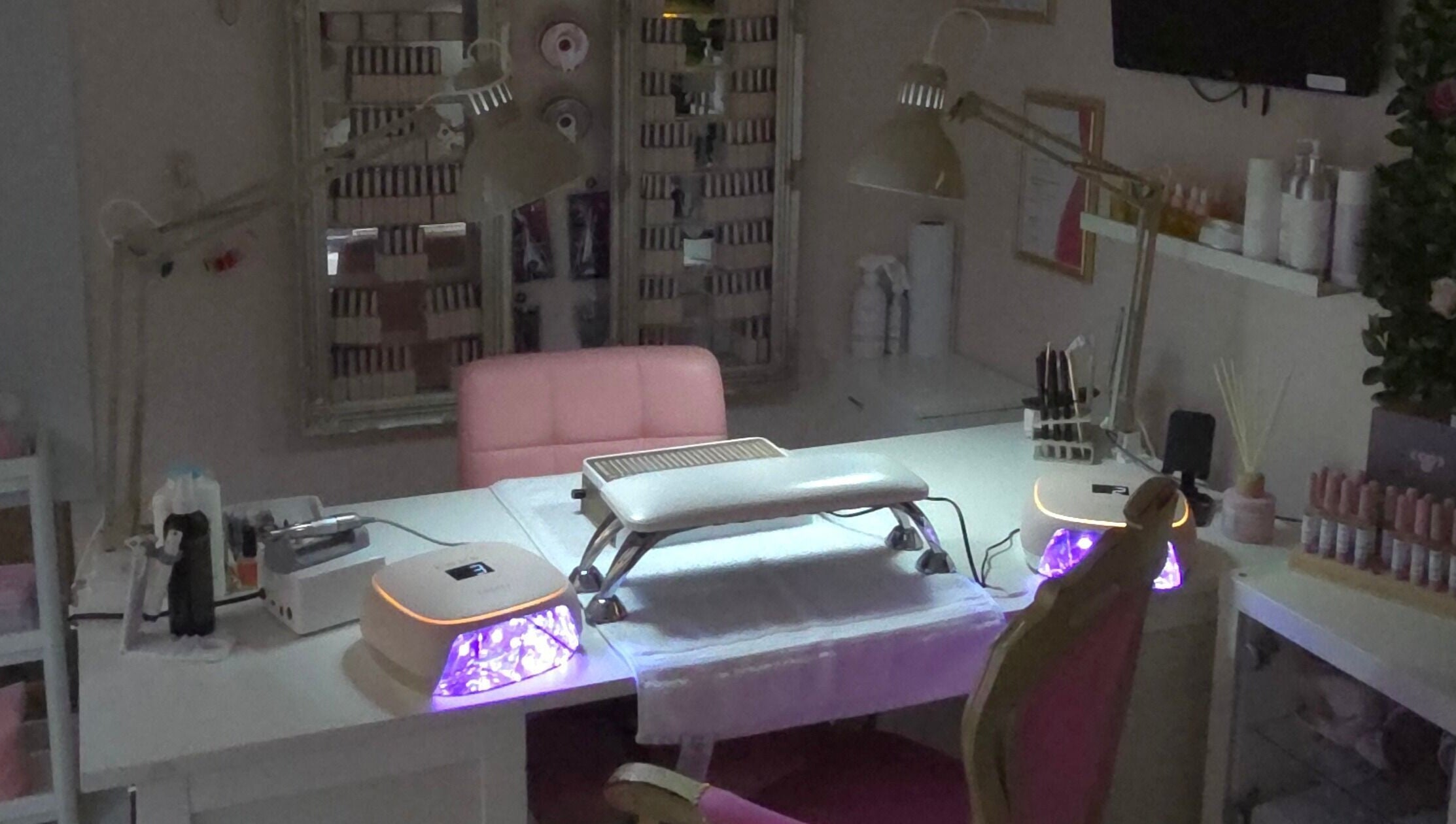 Elegant nail station at Shardilly Nails, Hebburn, England, GB. Perfect for a relaxing manicure session.