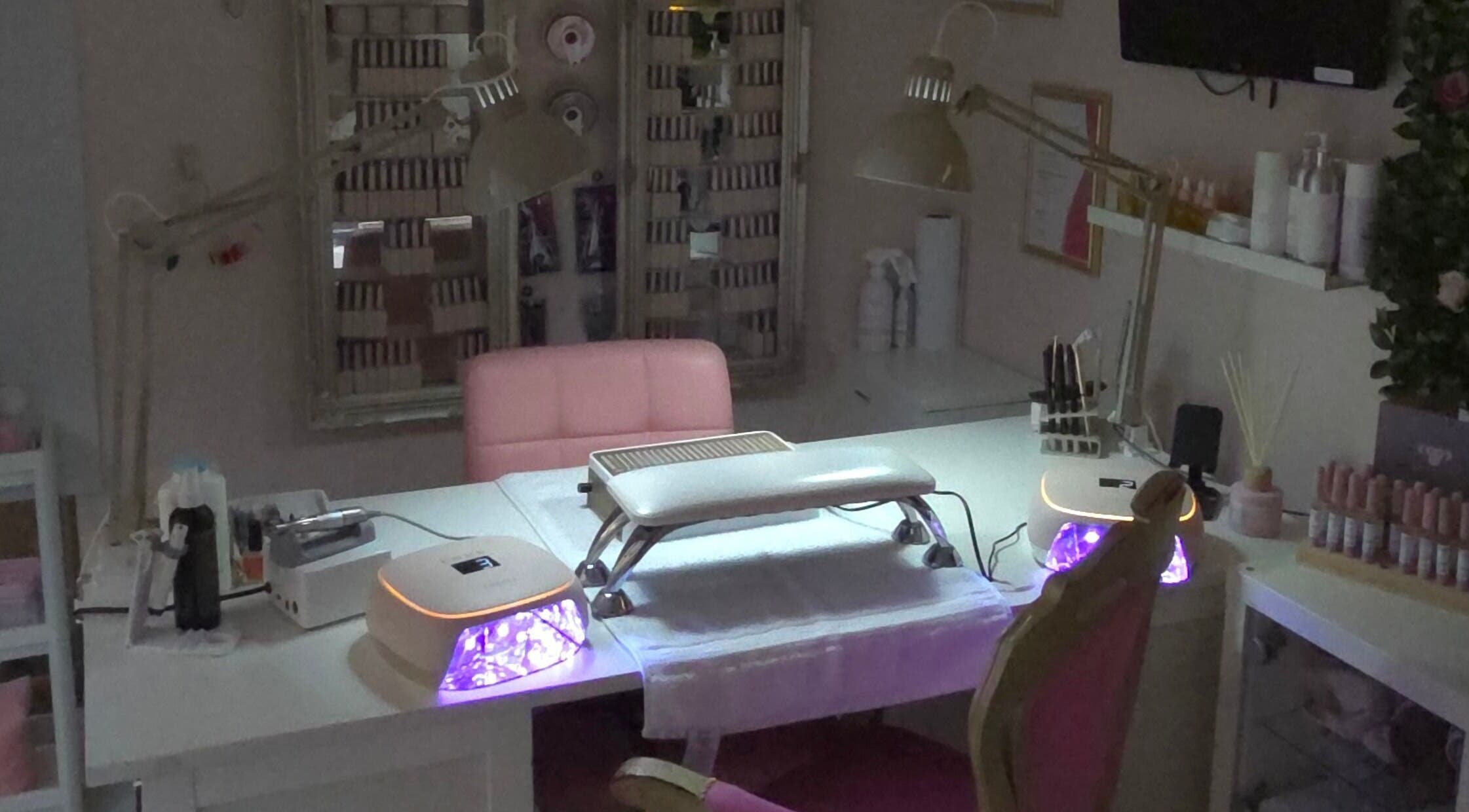 Elegant nail station at Shardilly Nails, Hebburn, England, GB. Perfect for a relaxing manicure session.