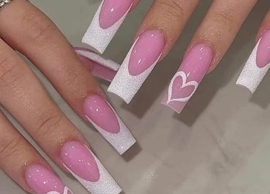 Elegant pink and white manicure design at Beauty Spa Zone, Cardiff, New South Wales, AU.