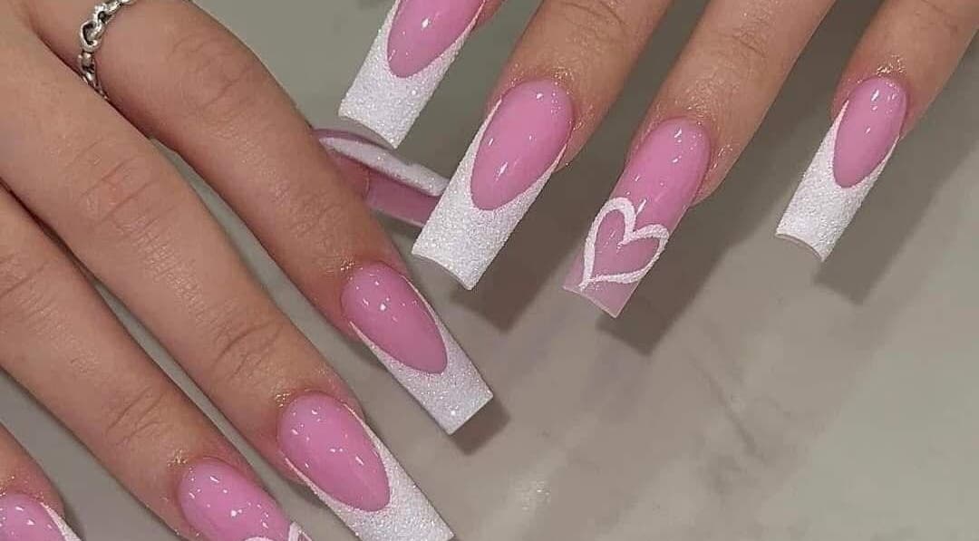 Elegant pink and white manicure design at Beauty Spa Zone, Cardiff, New South Wales, AU.