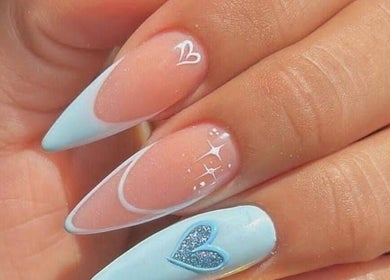 Intricate nail art with heart design at Beauty Spa Zone, Cardiff, New South Wales, AU.