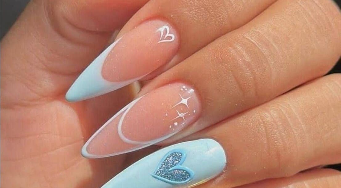 Intricate nail art with heart design at Beauty Spa Zone, Cardiff, New South Wales, AU.
