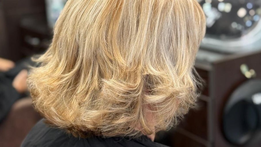 Blonde hair styled in waves at Bita Hair Studio, Southampton, England, GB.