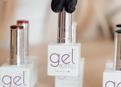 Gel bottles on display at Nails By Lucy Walsh, Llansamlet, Wales, GB.