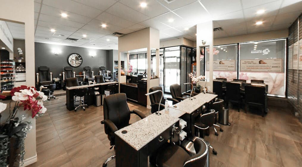 Fantastic Nails and Spa interior showcasing nail stations in London, Ontario, CA.