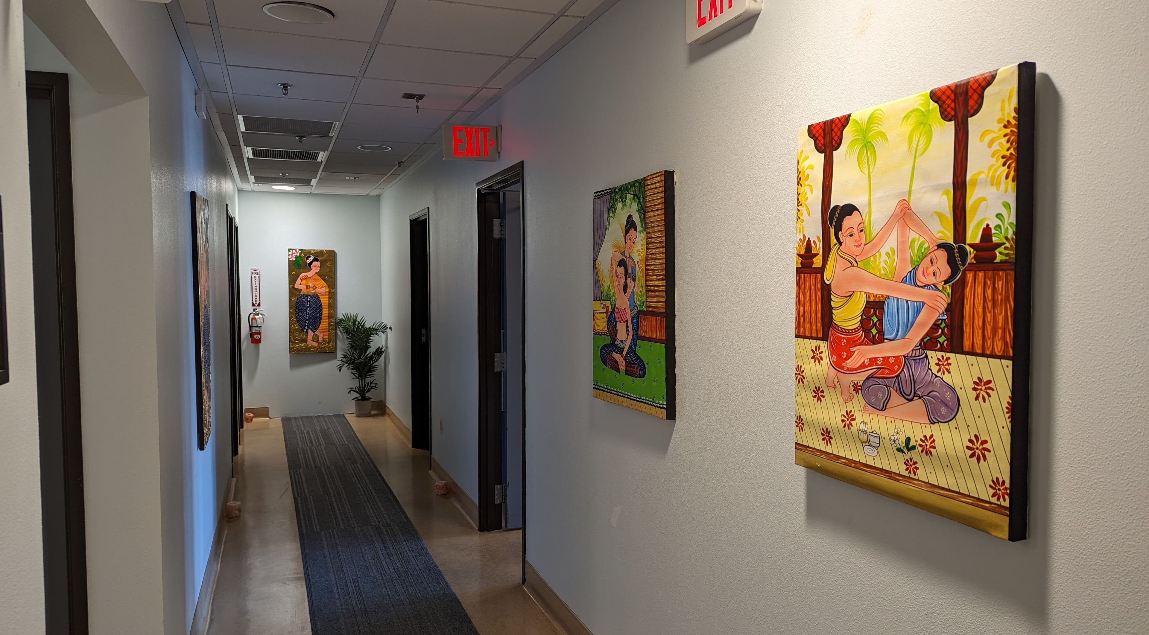 Colorful Thai art in corridor of Bua Thai Massage, Las Vegas, Nevada, US.