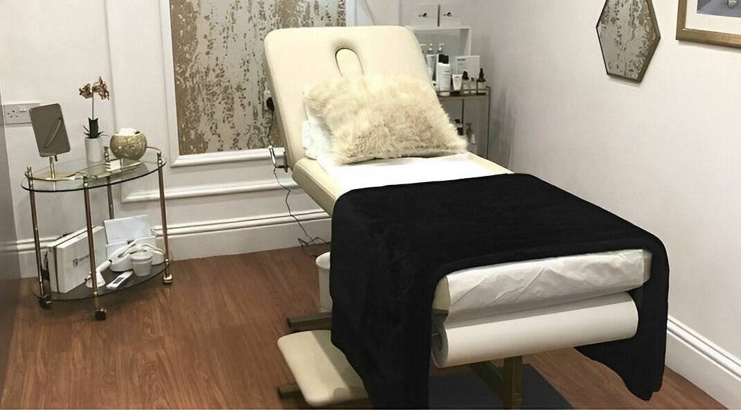 Elegant treatment room at Skin Beauty (Basement Hair Margate), Margate, England, GB with plush decor and spa bed.