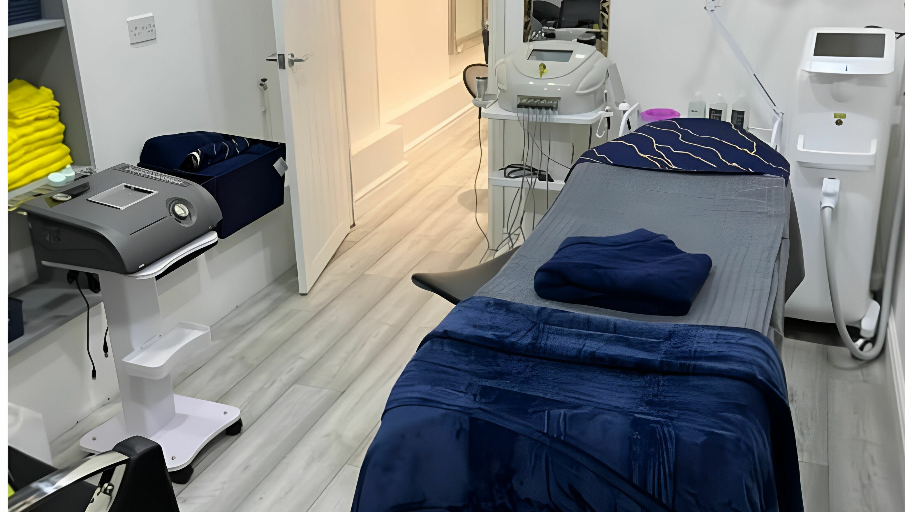 Treatment room at Nene Valley Pure Skin Ltd, Peterborough, England, GB. Modern equipment and inviting ambiance.