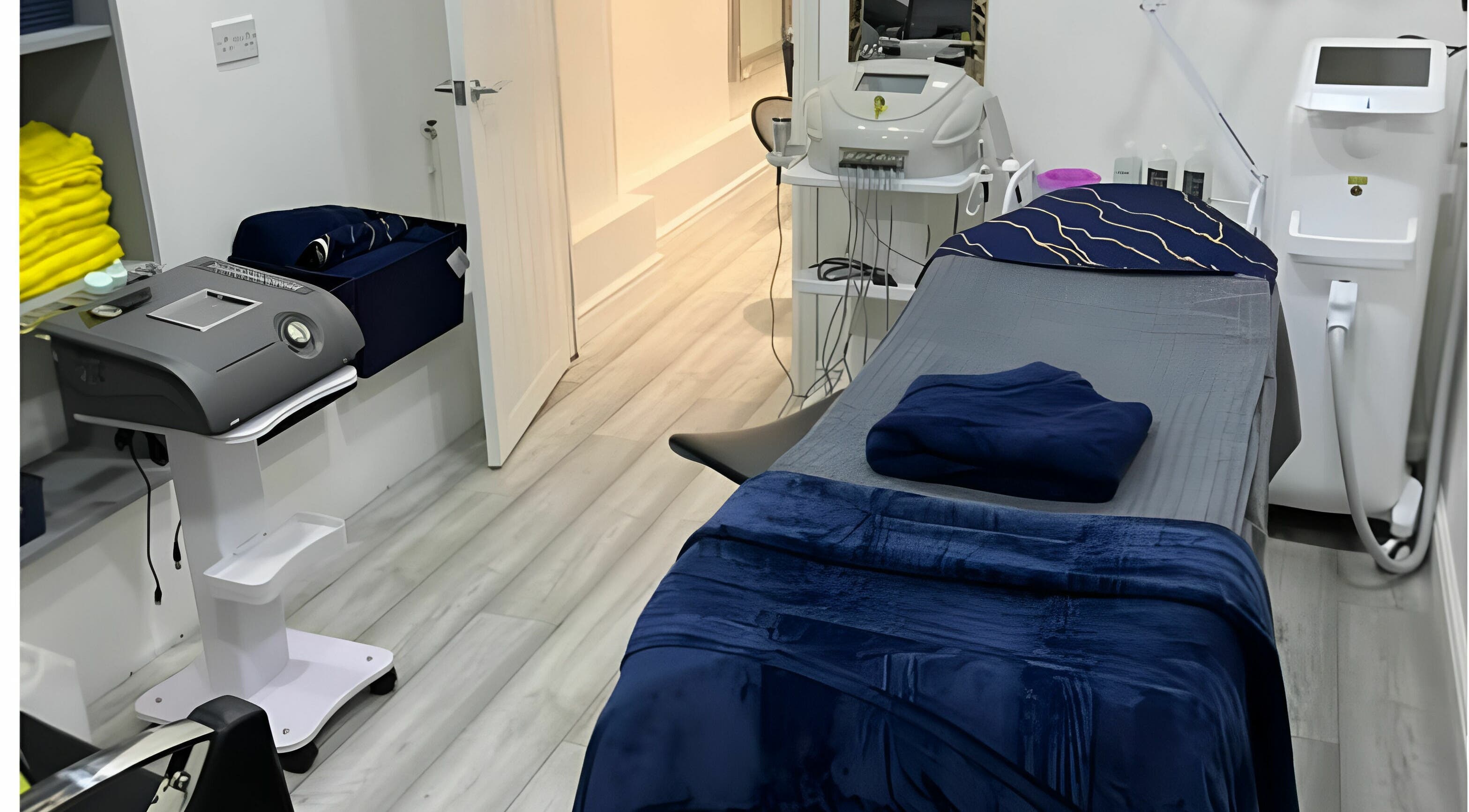 Treatment room at Nene Valley Pure Skin Ltd, Peterborough, England, GB. Modern equipment and inviting ambiance.