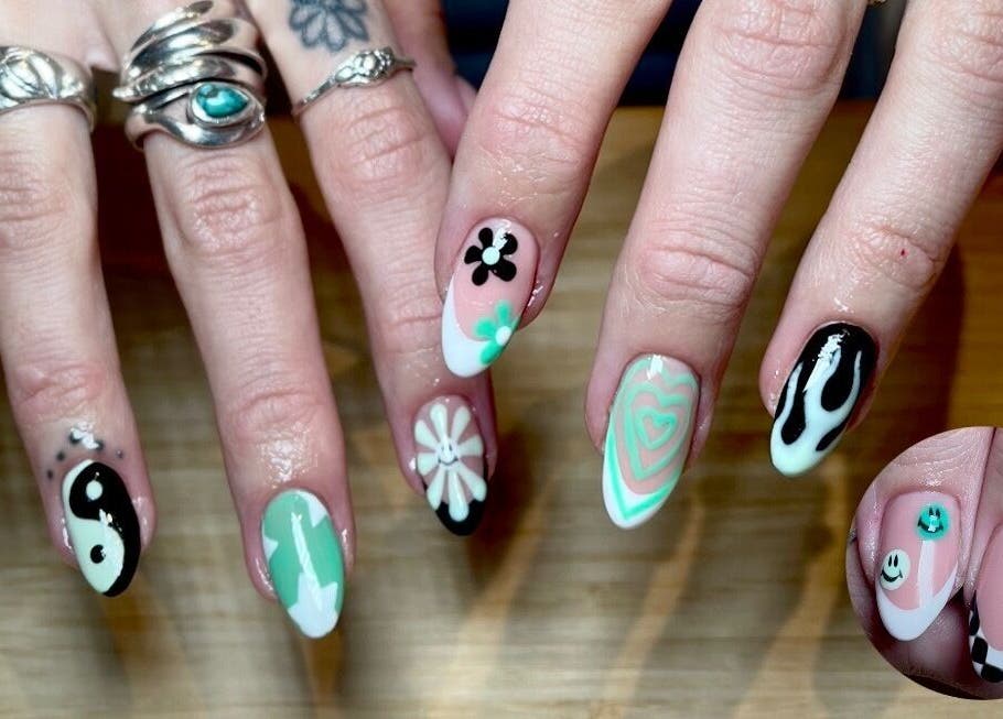 Stylish nail art at Gee Gee's Beauty in Nantwich, England, GB showcasing unique patterns and designs.