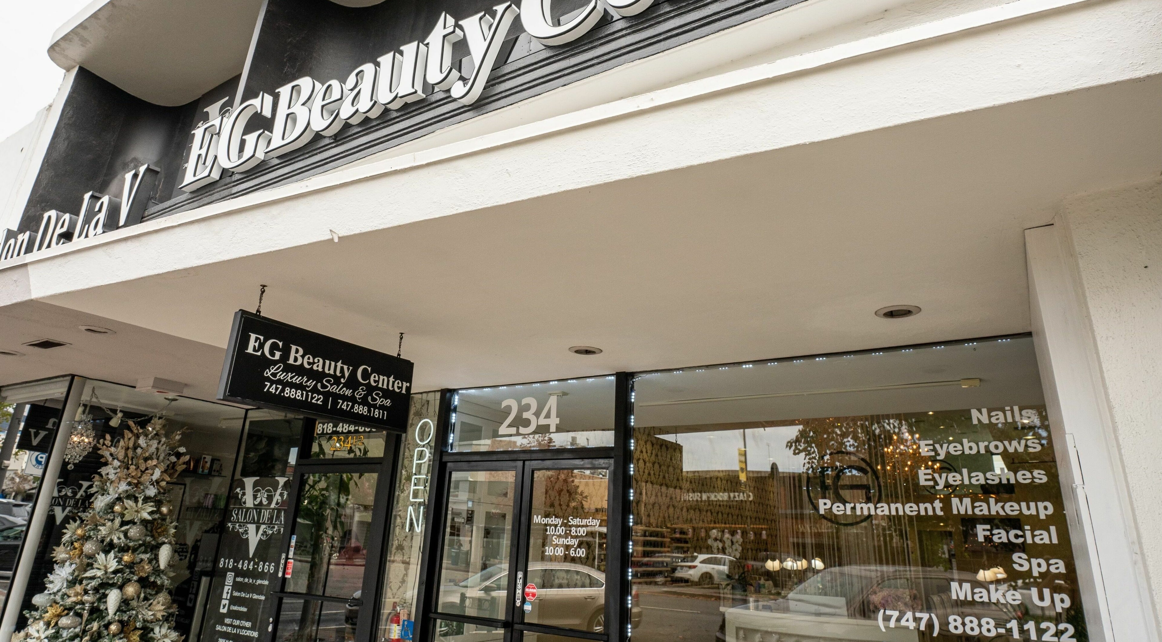 Front view of EG Beauty Center showcasing luxury salon in Glendale, California, US.