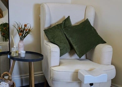 Comfortable pedicure chair at Cussans Nails & Beauty, Chichester, England, GB.