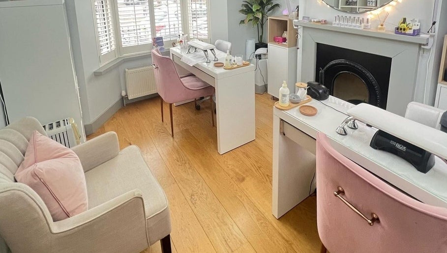 Chic nail treatment space inside Cussans Nails & Beauty, Chichester, England, GB. Modern decor with elegant touches.