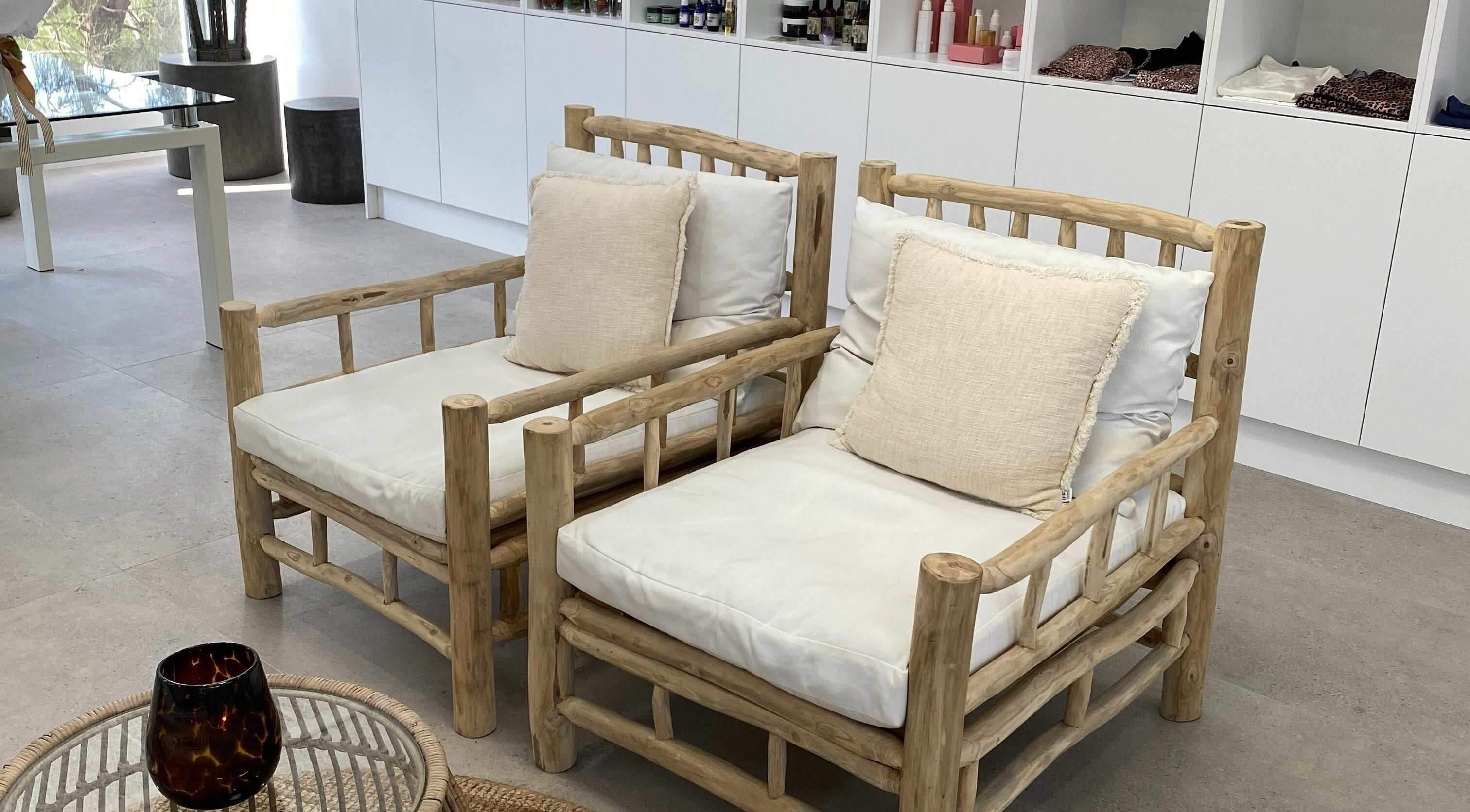 Natural wood seating area at SOJO Essential Wellness in Botany, NSW, AU offers a calming retreat for relaxation.