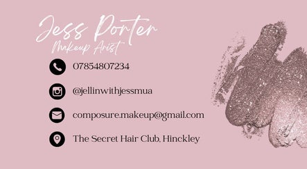 Jess Porter Pro Makeup Artist contact details on pink background, Hinckley, England, GB.